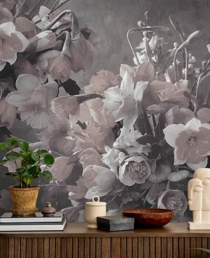 bloemenbehang met de naam Narcissus van Marina Stupakova voor woon- en slaapkamers