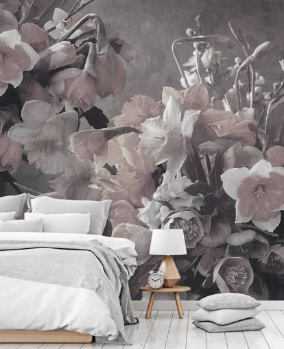 mural de papel pintado floral llamado Narciso de Marina Stupakova para salas de estar y dormitorios