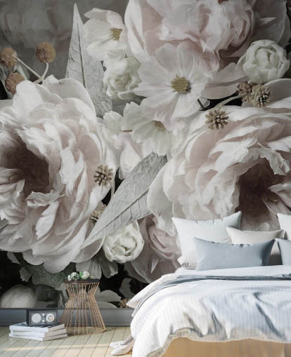 floral wallpaper mural called Peonies by Marina Stupakova for bedrooms and living rooms