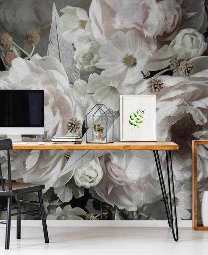 mural de papel pintado floral llamado Peonies de Marina Stupakova para dormitorios y salas de estar