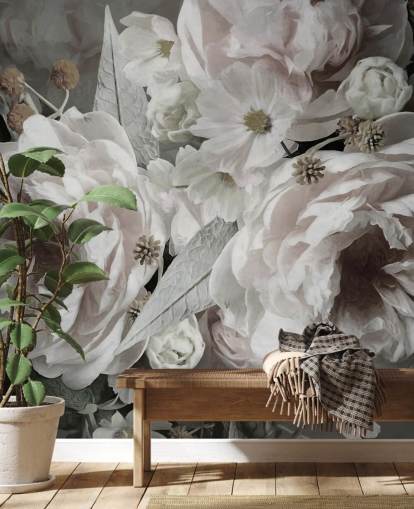 mural de papel de parede floral chamado Peonies de Marina Stupakova para quartos e salas de estar
