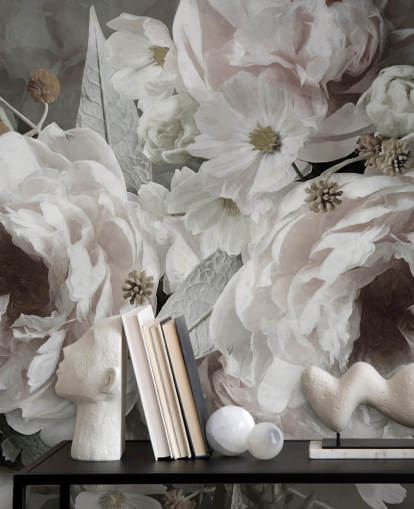 carta da parati murale floreale chiamata Peonies di Marina Stupakova per camere da letto e salotti