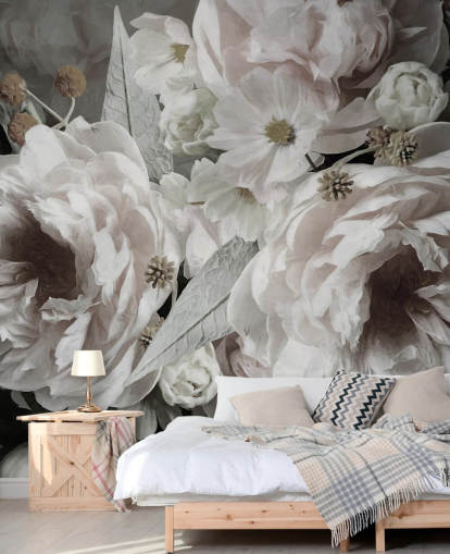 bloemenbehang met de naam Peonies van Marina Stupakova voor slaapkamers en woonkamers