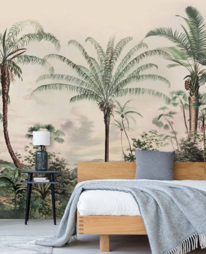 jungle wallpaper mural called Romantic Tropics by Marina Stupakova for living rooms and bedrooms