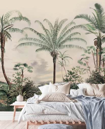 jungle wallpaper mural called Romantic Tropics by Marina Stupakova for living rooms and bedrooms