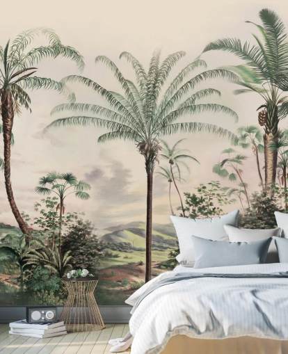 jungle wallpaper mural called Romantic Tropics by Marina Stupakova for living rooms and bedrooms