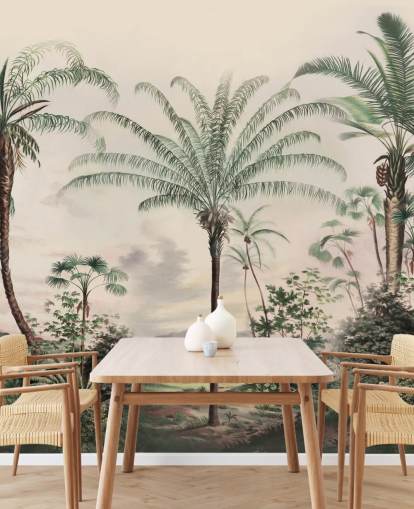 Dschungel-Tapete namens Romantic Tropics von Marina Stupakova für Wohn- und Schlafzimmer