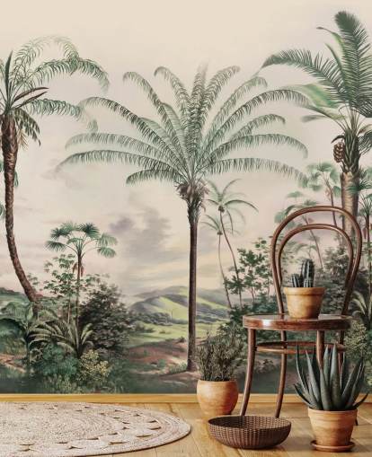 Dschungel-Tapete namens Romantic Tropics von Marina Stupakova für Wohn- und Schlafzimmer