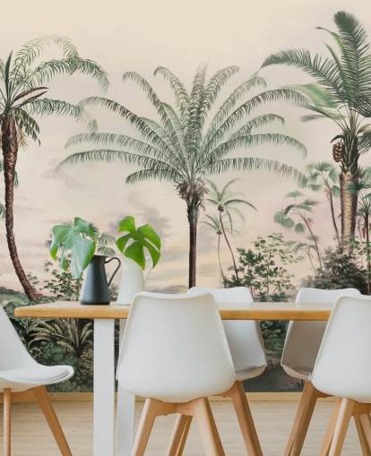 mural de papel pintado de la jungla llamado Romantic Tropics de Marina Stupakova para salas de estar y dormitorios mural de papel pintado de la jungla llamado Romantic Tropics de Marina Stupakova para salas de estar y dormitorios