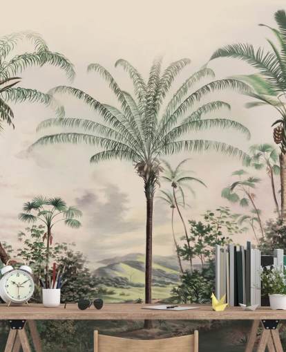 Dschungel-Tapete namens Romantic Tropics von Marina Stupakova für Wohn- und Schlafzimmer