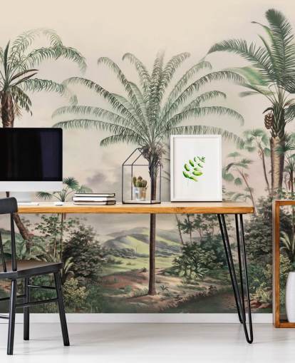 jungle muurschildering genaamd Romantic Tropics van Marina Stupakova voor woon- en slaapkamers