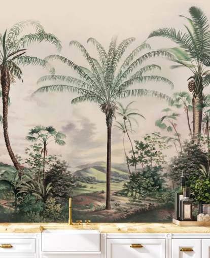 djungel tapetväggmålning kallad Romantic Tropics av Marina Stupakova för vardagsrum och sovrum djungel tapetväggmålning kallad Romantic Tropics av Marina Stupakova för vardagsrum och sovrum