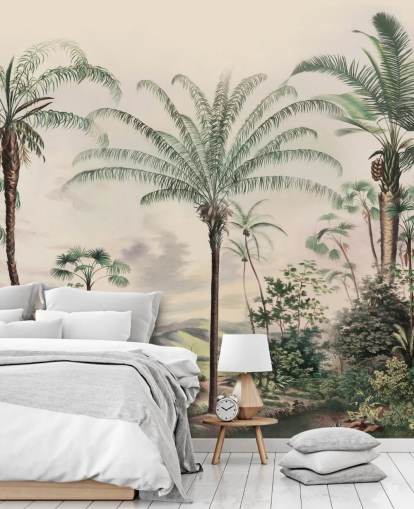 jungle wallpaper mural called Romantic Tropics by Marina Stupakova for living rooms and bedrooms
