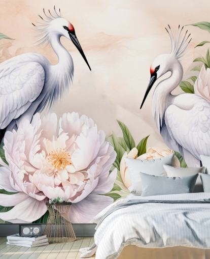 stork tapet veggmaleri kalt Storks Romance av Marina Stupakova for soverom og stuer stork tapet veggmaleri kalt Storks Romance av Marina Stupakova for soverom og stuer