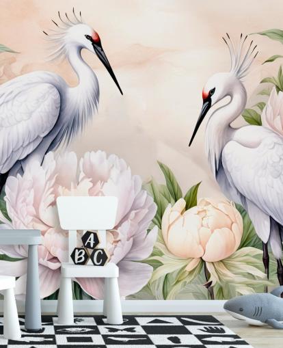 mural de papel de parede de cegonha chamado Storks Romance de Marina Stupakova para quartos e salas de estar mural de papel de parede de cegonha chamado Storks Romance de Marina Stupakova para quartos e salas de estar
