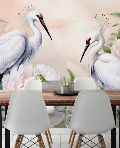 stork wallpaper mural called Storks Romance by Marina Stupakova for bedrooms and living rooms