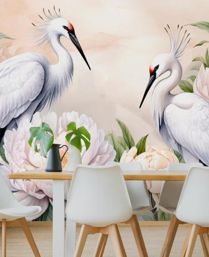 Marina Stupakovan haikaran taustakuvamaalaus nimeltä Storks Romance makuuhuoneisiin ja olohuoneisiin