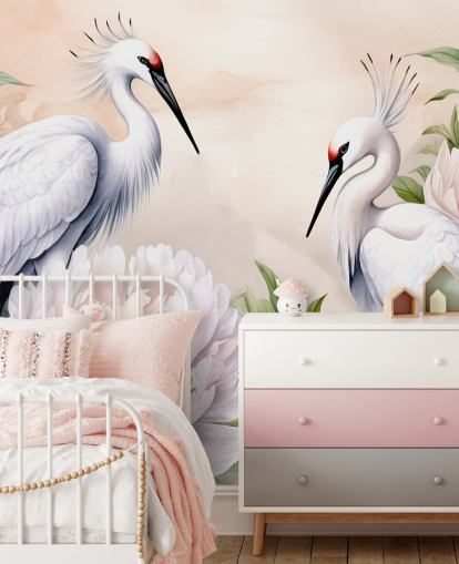 stork wallpaper mural called Storks Romance by Marina Stupakova for bedrooms and living rooms
