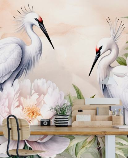 Marina Stupakovan haikaran taustakuvamaalaus nimeltä Storks Romance makuuhuoneisiin ja olohuoneisiin