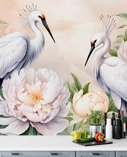 stork tapetmaleri kaldet Storks Romance af Marina Stupakova til soveværelser og stuer