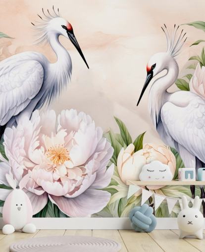 mural de papel de parede de cegonha chamado Storks Romance de Marina Stupakova para quartos e salas de estar mural de papel de parede de cegonha chamado Storks Romance de Marina Stupakova para quartos e salas de estar