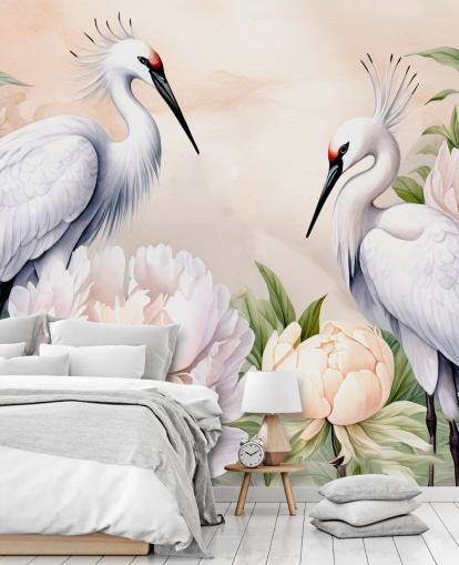 carta da parati murale a forma di cicogna chiamata Storks Romance di Marina Stupakova per camere da letto e salotti carta da parati murale a forma di cicogna chiamata Storks Romance di Marina Stupakova per camere da letto e salotti