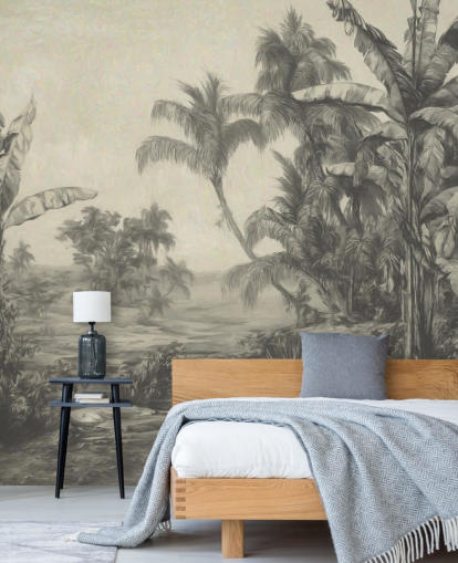 mural de pared de la jungla llamado Tropic Life de Marina Stupakova para salas de estar, comedores y dormitorios