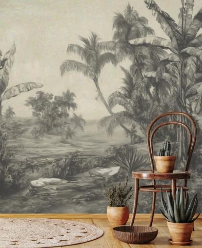 mural de pared de la jungla llamado Tropic Life de Marina Stupakova para salas de estar, comedores y dormitorios