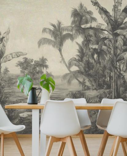 jungle vægmaleri kaldet Tropic Life af Marina Stupakova til stuer, spisestuer og soveværelser