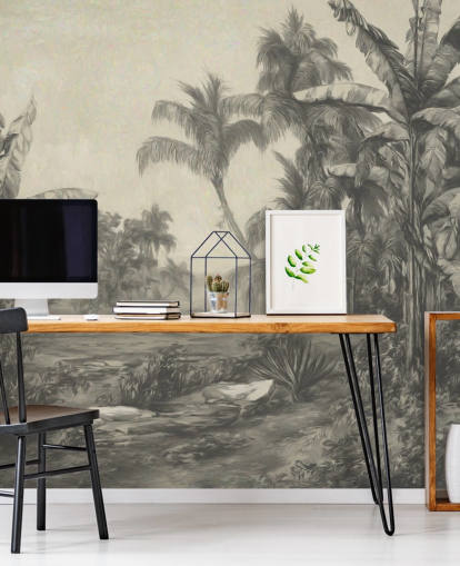 jungle muurschildering genaamd Tropic Life van Marina Stupakova voor woonkamers, eetkamers en slaapkamers