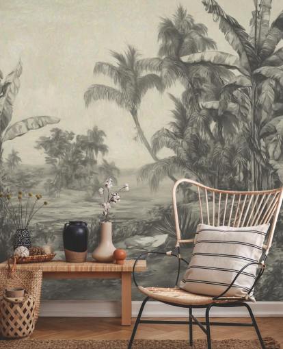 jungle muurschildering genaamd Tropic Life van Marina Stupakova voor woonkamers, eetkamers en slaapkamers