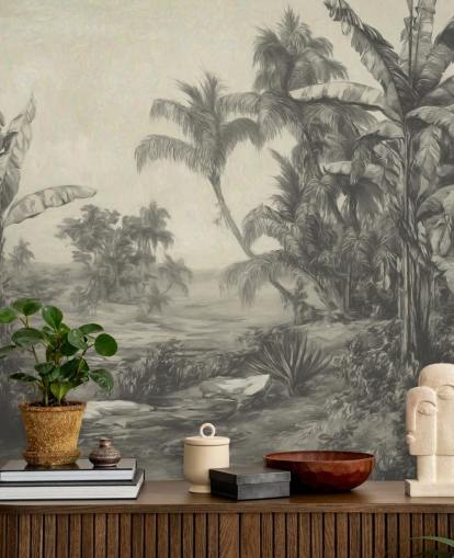 jungle muurschildering genaamd Tropic Life van Marina Stupakova voor woonkamers, eetkamers en slaapkamers jungle muurschildering genaamd Tropic Life van Marina Stupakova voor woonkamers, eetkamers en slaapkamers