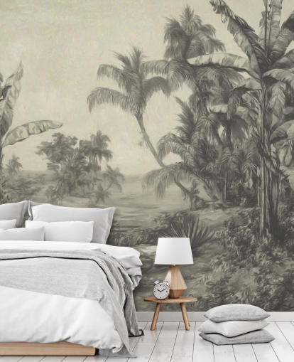 murale con giungla chiamato Tropic Life di Marina Stupakova per salotti, sale da pranzo e camere da letto murale con giungla chiamato Tropic Life di Marina Stupakova per salotti, sale da pranzo e camere da letto