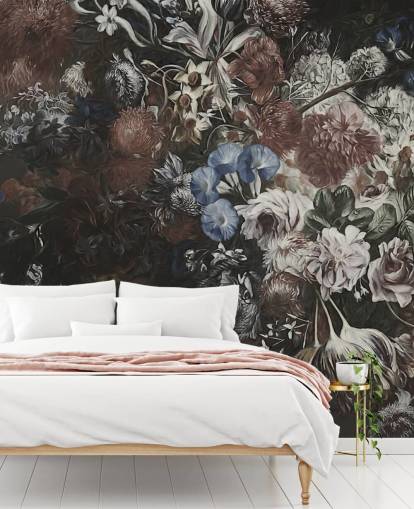stor blommig tapetväggmålning kallad Very Big Bouquet av Marina Stupakova för sovrum och lounger