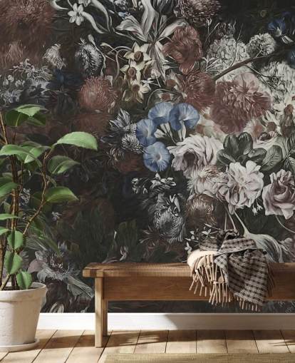 grote muurschildering met bloemen genaamd Very Big Bouquet van Marina Stupakova voor slaapkamers en lounges grote muurschildering met bloemen genaamd Very Big Bouquet van Marina Stupakova voor slaapkamers en lounges