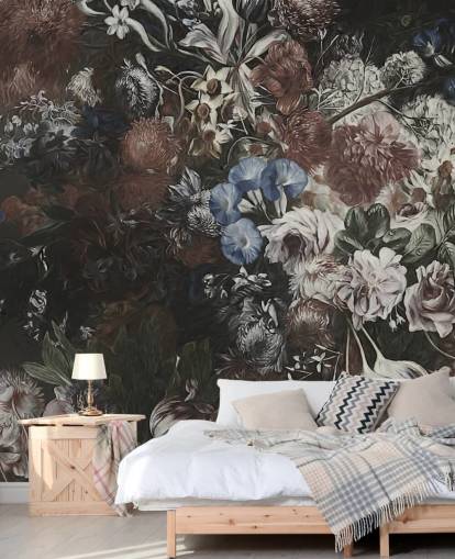 grote muurschildering met bloemen genaamd Very Big Bouquet van Marina Stupakova voor slaapkamers en lounges