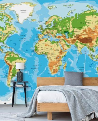 Physical Map of the World Wallpaper Mural