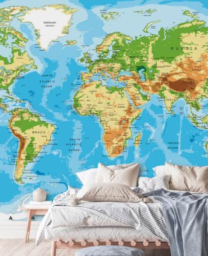 Physical Map of the World Wallpaper Mural