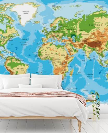 Physical Map of the World Wallpaper Mural