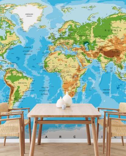 Physical Map of the World Wallpaper Mural
