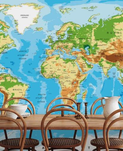 Physical Map of the World Wallpaper Mural