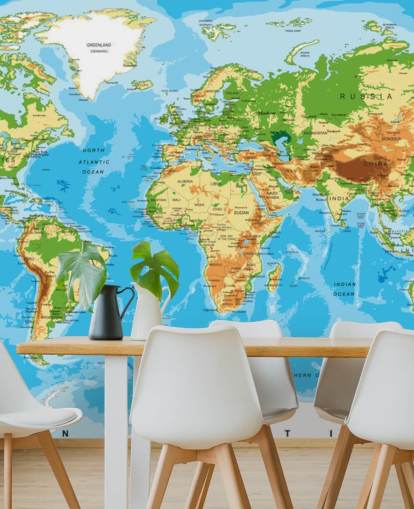 Physical Map of the World Wallpaper Mural