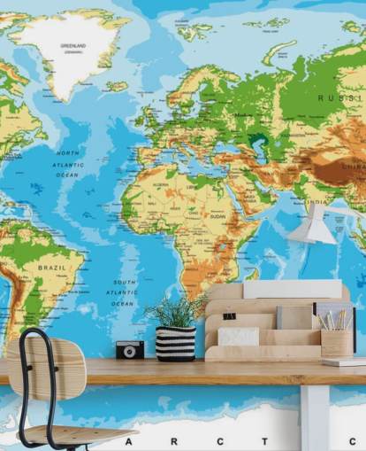 Physical Map of the World Wallpaper Mural