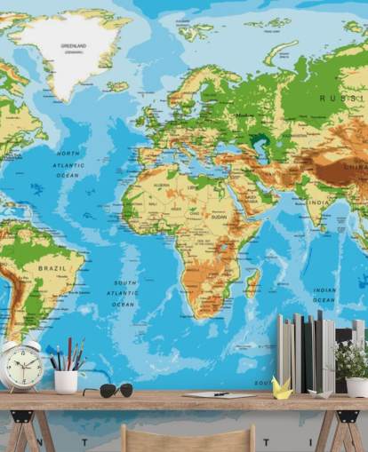 Physical Map of the World Wallpaper Mural