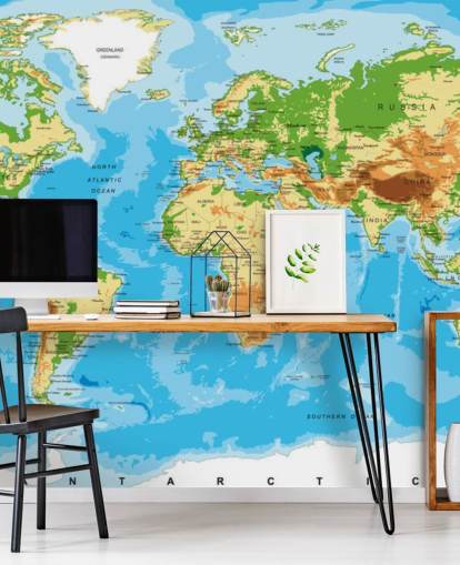 Physical Map of the World Wallpaper Mural