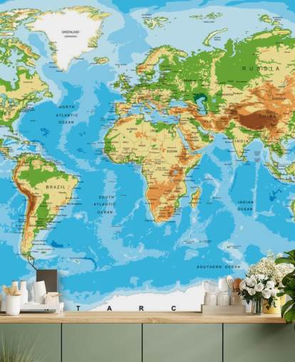 Physical Map of the World Wallpaper Mural