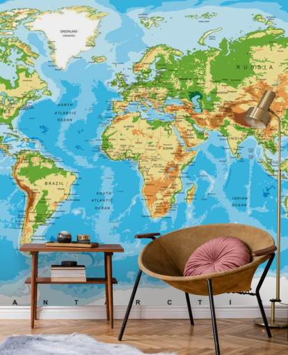 Mural de papel de parede do mapa físico do mundo
