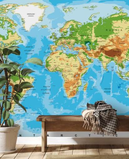 Physical Map of the World Wallpaper Mural
