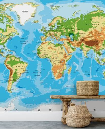 Carta da parati murale con mappa fisica del mondo