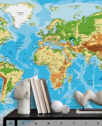 Physical Map of the World Wallpaper Mural